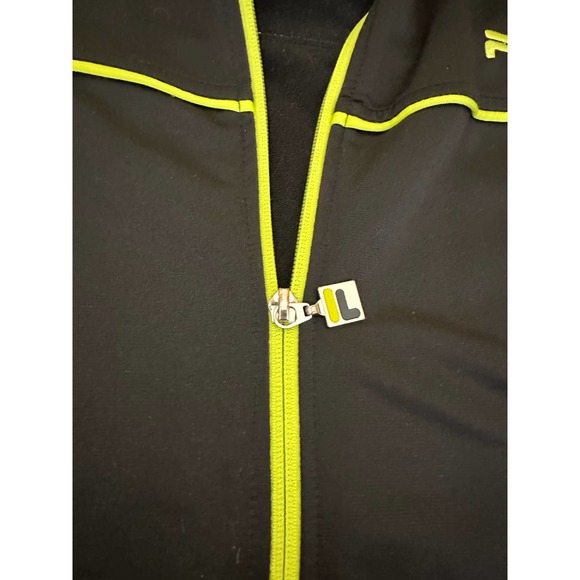 Women M Fila black jacket neon green yellow edge zipper workout - Picture 3 of 13